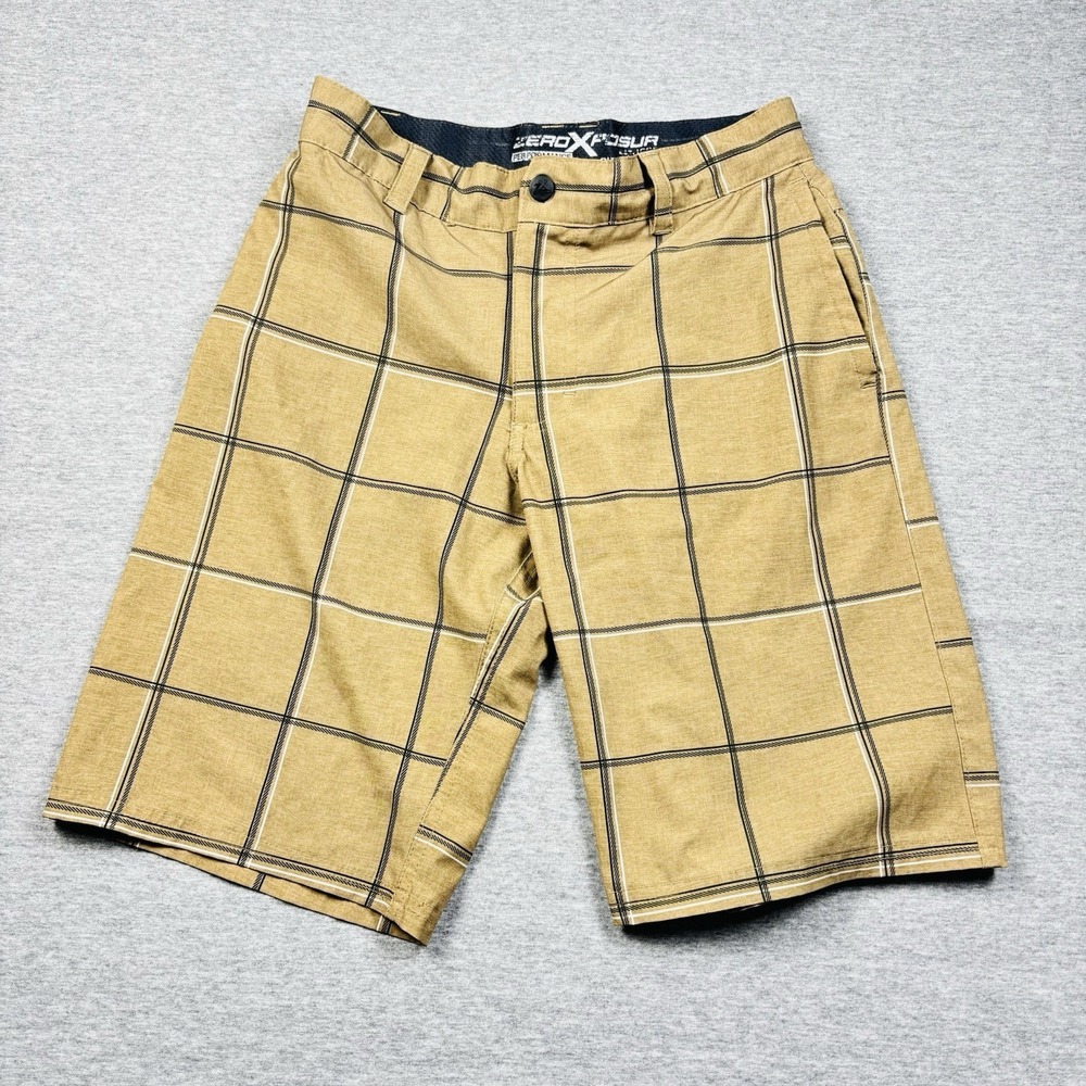 Zero Xposur Skate Shorts Sand Beige Plaid Boys Size 10 UPF50+ Magnum Performance